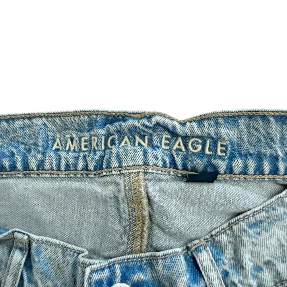 American Eagle Wide Leg High Rise Whiskering Cotton Distressed Jeans Blue Size 0